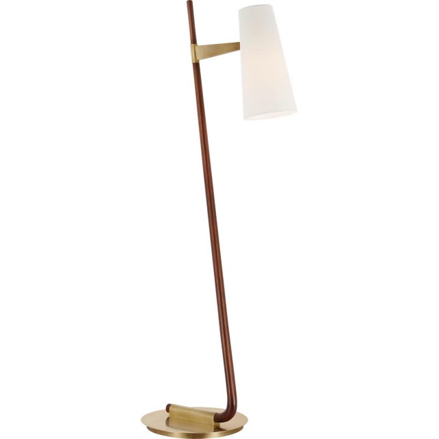 Modern AERIN by Visual Comfort Signature Katia Floor Lamp in Mahogany and Hand-Rubbed Antique Brass with Linen Shade For Sale - Image 3 of 3