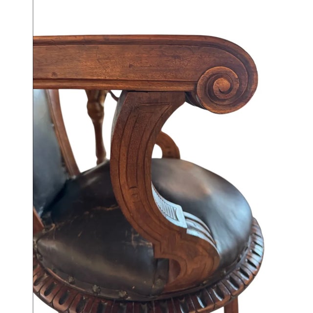 19th Century French Walnut Swivel Chair: Figural Crest & Organic Movement For Sale - Image 15 of 17