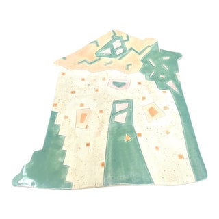 1988 Barbara Demery Ceramic Glazed Clay Pottery House Wall Hanging Plate Platter For Sale