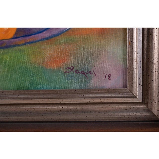 Red Vintage Mid Century Modern Bold Colorful Fruit Bowl Still Life Realism Signed Framed For Sale - Image 8 of 12