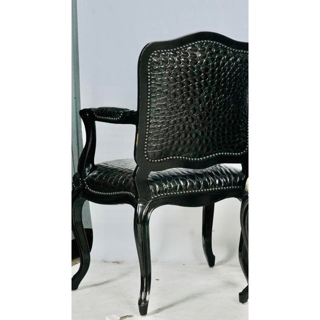 Late 20th Century Black Faux Crocodile & Glossy Black Louis XV Style Armchair For Sale - Image 5 of 8