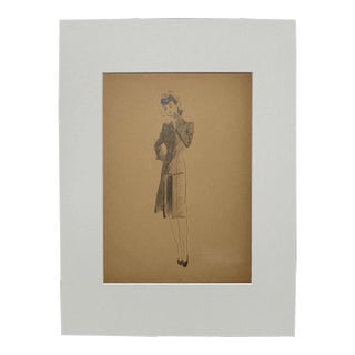 1940s Fashion Study of a Woman Wearing a Suit With a Hat and Gloves For Sale