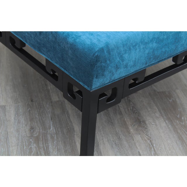 Mid-Century Modern Mid Century Ottoman With Blue Velvet Top For Sale - Image 3 of 7