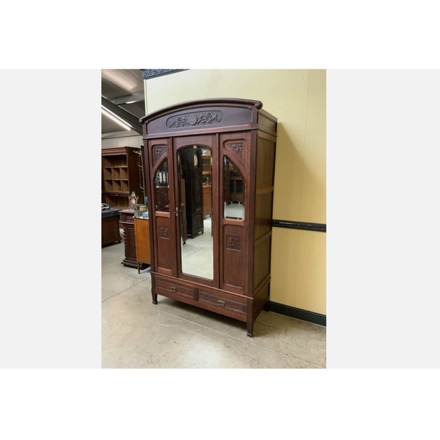 Wood Antique Art Nouveau Wardrobe, 1910 For Sale - Image 7 of 11