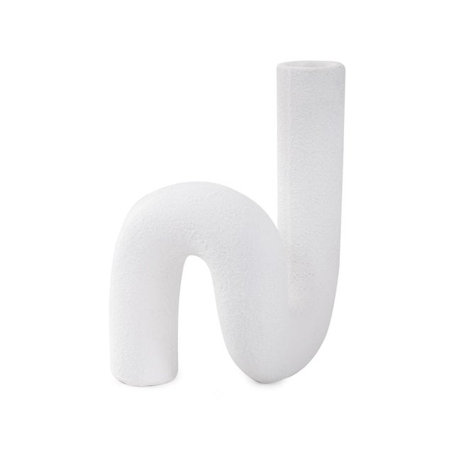 Contemporary White Abstract Curved Tube Vase Tall For Sale - Image 3 of 11
