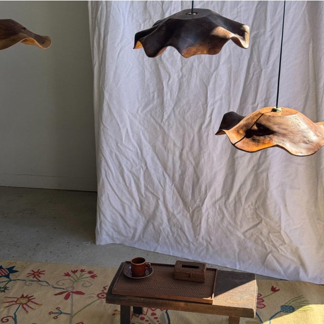 Flat Corrugated Leaf Pendant Light in Teak For Sale - Image 17 of 18