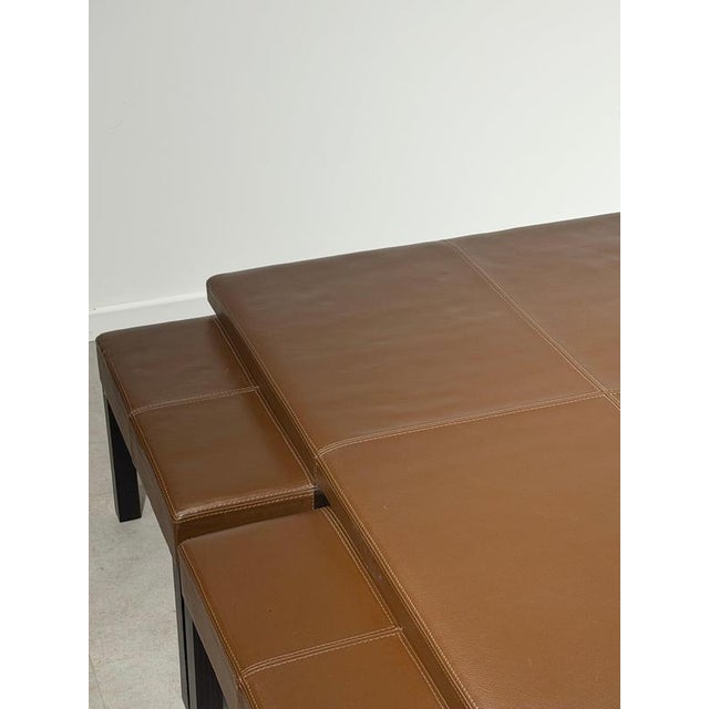 Leather Coffee Table with Nesting Stools, Set of 5 For Sale - Image 4 of 6
