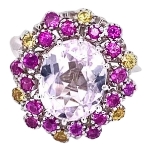 4.94 Carat Kunzite Pink Yellow Sapphire White Gold Cocktail Ring Size 7