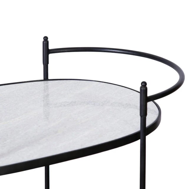 2020s Oval Iron & Marble Caster Bar Cart For Sale - Image 5 of 6