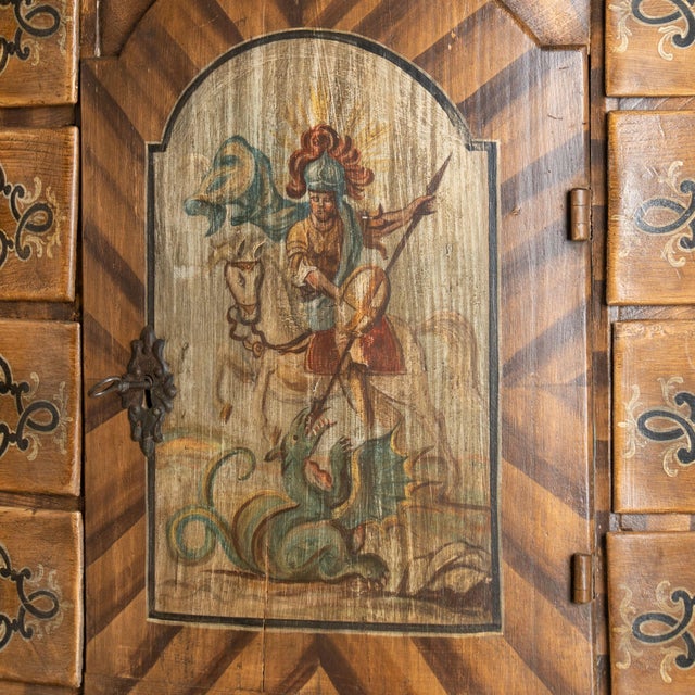 Late 18th Century 1778 Baroque Original Painted Tabernacle Secretary Writing Cabinet With St. George & Dragon For Sale - Image 5 of 13