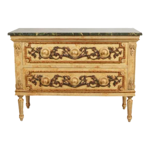 Antique Italian Neoclassical Carved & Painted Commode Chest of Drawers
