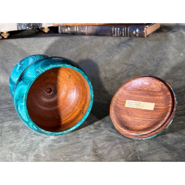 Vintage Empire Revival Faux Malachite Hand Painted Small Table Article Urn For Sale - Image 4 of 9