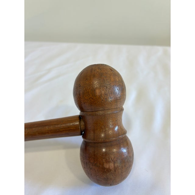 Brown Antique Turned Wood Gavel, Double-Head Judge's or Auctioneer's Hammer For Sale - Image 8 of 8