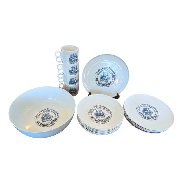 Vintage Nautical Melamine Service for 6, 1970s, Set of 17 For Sale