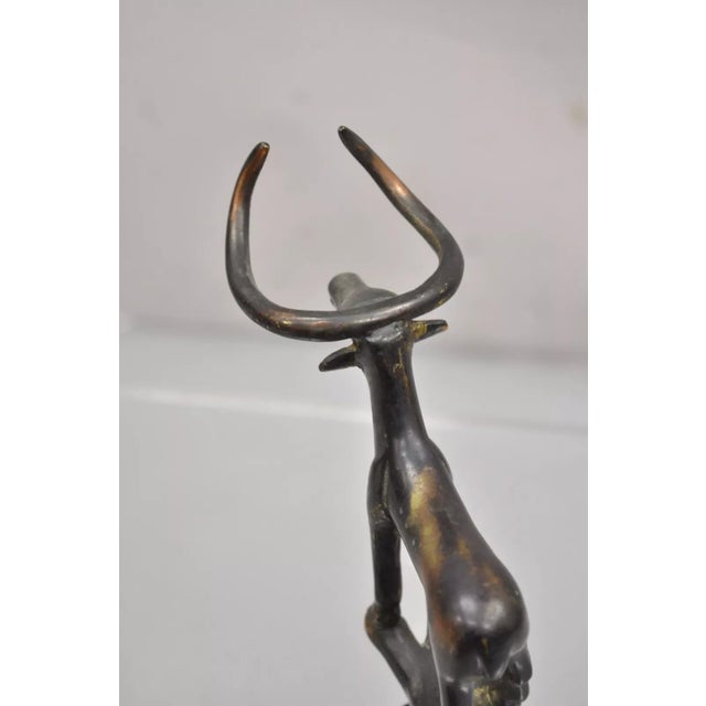 Brown Vintage Brutalist Mid Century Modern Bronze Bull Marble Base Small Sculpture For Sale - Image 8 of 10