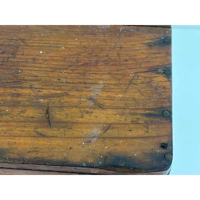 Brown Early American Primitive Pine Lift-Top Storage Box | 19th Century Farmhouse Blanket or Document Box For Sale - Image 8 of 15