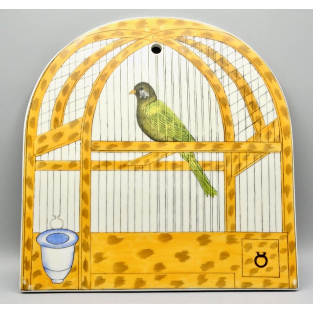 Modern Trompe l'Oeil Delft Polychrome Tile Hanging Birdcage Wall Plaque For Sale - Image 3 of 11