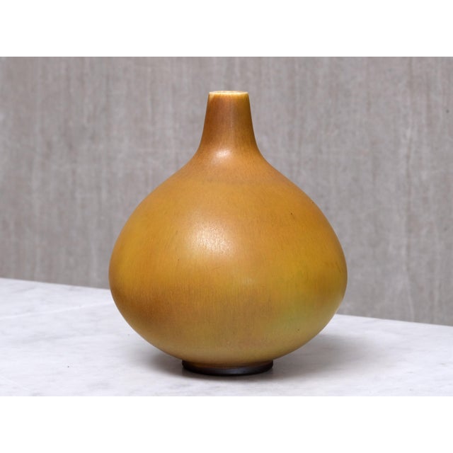 Ochre Hares Fur Glazed Ceramic Vase from Munk Keramik, Enköping, 1950s For Sale - Image 9 of 9