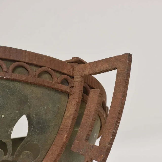 1930s French Fleur-De-Lis Pendant Lamp Forged Iron and Steel Mexico For Sale In San Diego - Image 6 of 11