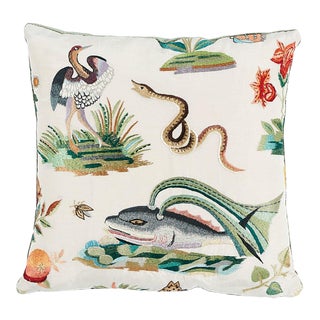 Schumacher Royal Silk Embroidery 14" Pillow in Light Green For Sale