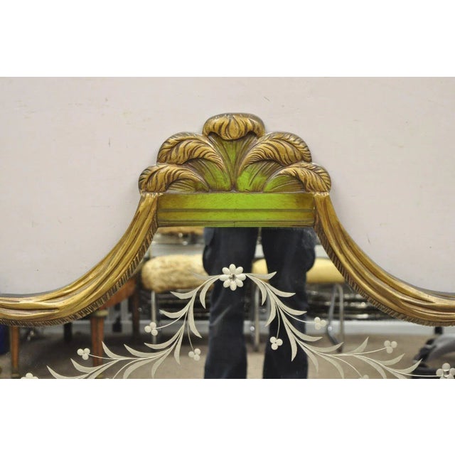 Early 20th Century Early 20th Century French Louis XVI Style Plume Swan Carved Green Painted Leafy Etched Wall Mirror For Sale - Image 5 of 11
