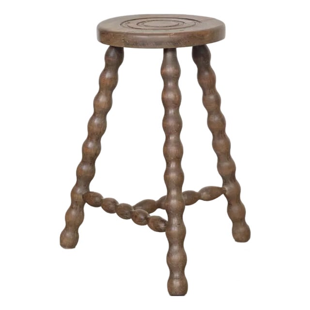1950s Tall French Wood Tripod Stool For Sale