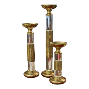 Lucite and Brass Candlestick Prickets Attributed to Dolbi and Cashier - Set of 3