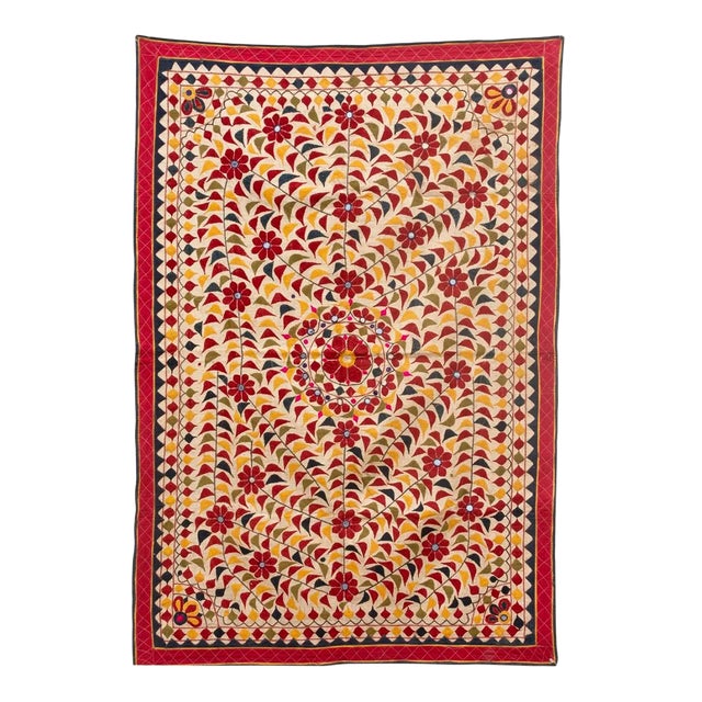 Antique Finely Embroidered Saurashtra Floral Textile For Sale