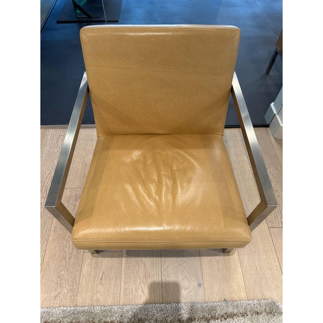 Mid-Century Modern Set of Stainless Steel and Leather Accent Chairs For Sale - Image 3 of 7