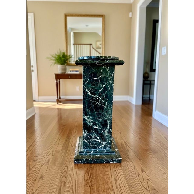 Forest Green Custom Italian Postmodern Verde Alpi Marble Display Pedestal With Rotating Stone Top For Sale - Image 8 of 8