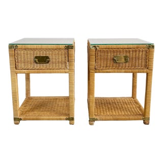 Vintage Wicker Single Drawer Side Tables, a Pair For Sale