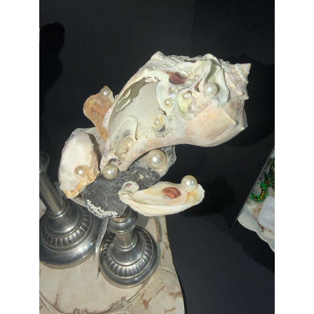 Metal Celestial Meets the Sea Oysters and Pearls-Coastal Art Sculpture For Sale - Image 7 of 8