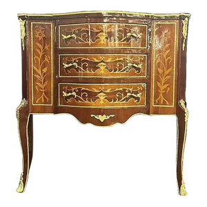 French Rococo Style Commode With 3 Drawers and Gold Details