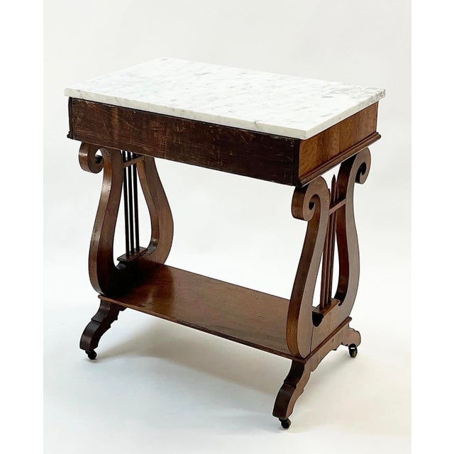 Wood Antique Marble Top Mahogany Lyre Table For Sale - Image 7 of 12