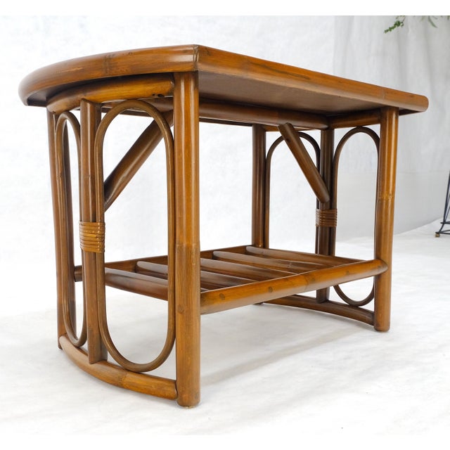 Bamboo Rattan Side End Table Mid Century Modern c1970s White Laminate Top MINT For Sale - Image 9 of 16