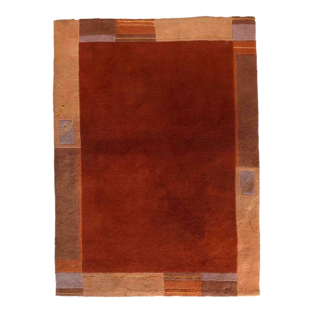 1970s Handmade Vintage Tibetan Khaden Rug 4' X 5.3' For Sale