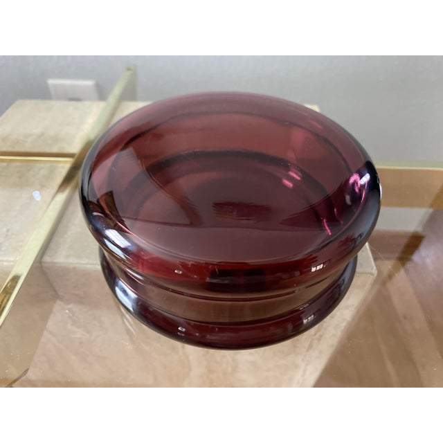 Mid-Century Modern Mid-Century Modern Amethyst Glass Lidded Powder Dish For Sale - Image 3 of 8