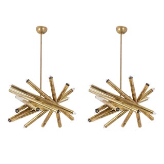 Italian Matte Gilded Brass Chandeliers, 1970s For Sale