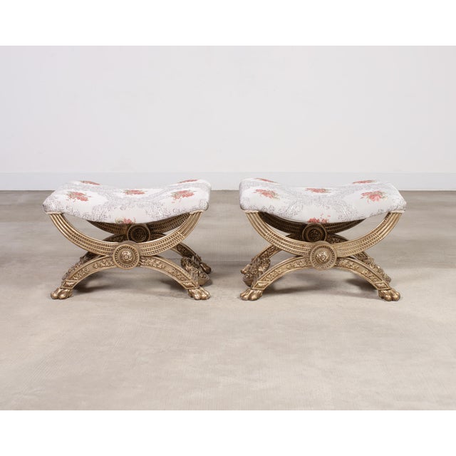 Pair of Italian Neoclassical Style Silvered Curule Bench Seats For Sale - Image 18 of 18