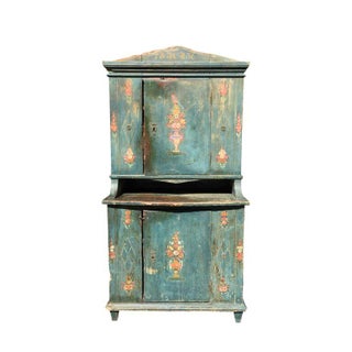 Antique German Painted Turquoise Hutch For Sale