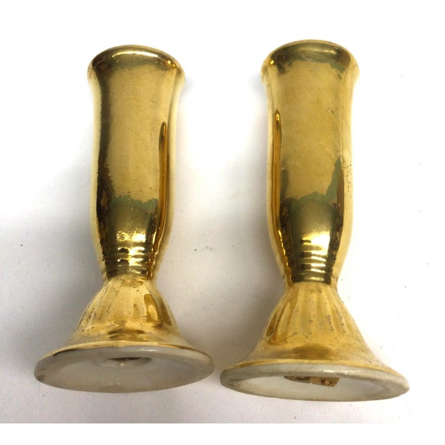 Mid Century Gold Ceramic Salt and Pepper Shaker Set For Sale - Image 4 of 7