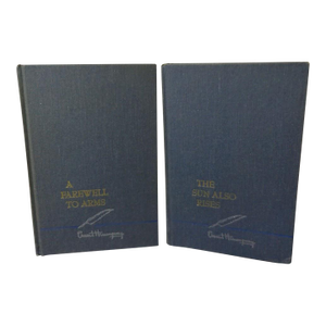 Ernest Hemingway Vintage 1950s Blue Linen Hardcover Books " a Farewell to Arms" & "The Sun Also Rises" - Set of 2