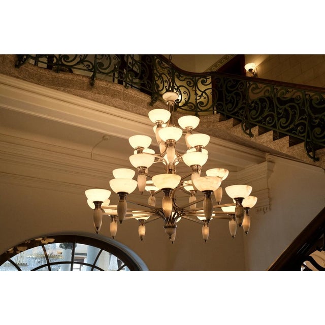 Art Deco Chandelier with Alabaster Bowls and Illuminated Cones, 1990s For Sale - Image 3 of 18