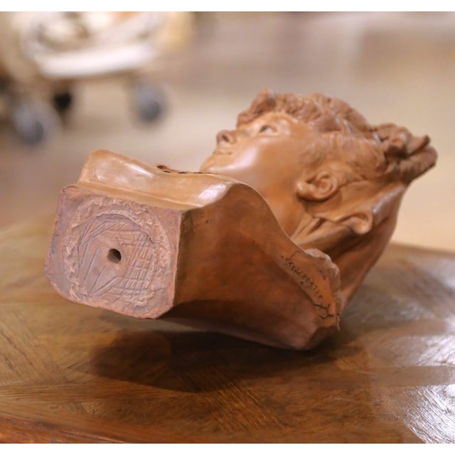 Brown 19th Century French Terracotta Bust of a Young Woman Signed Adolphe Lavergne For Sale - Image 8 of 9