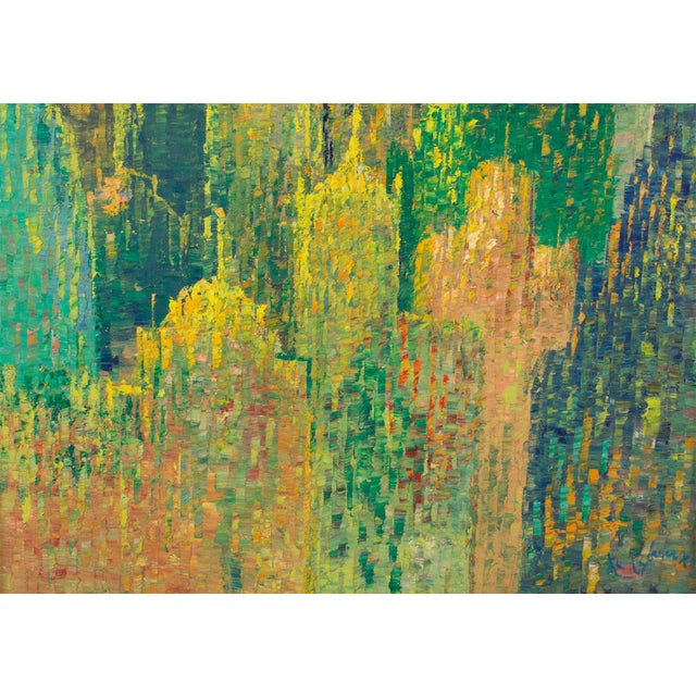 Pointillism Skyscrapers Cityscape Oil on Canvas Painting by Le Boreux For Sale - Image 10 of 17