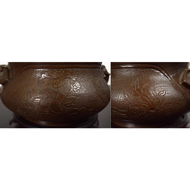 Wood Chinese Bronze Elephant Handles Censer For Sale - Image 7 of 10