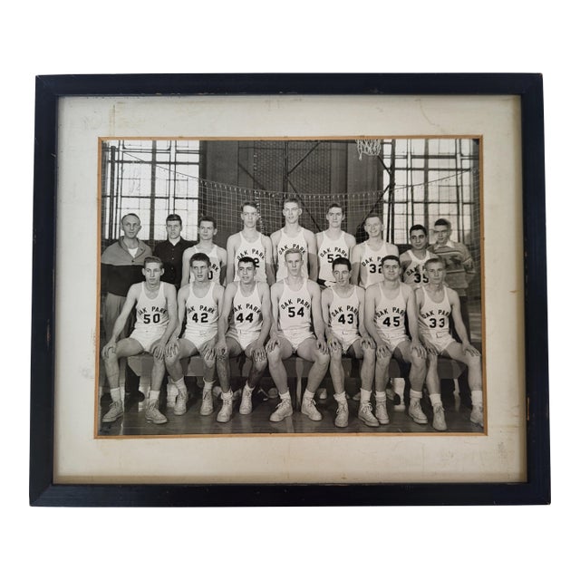 1950s Black & White Photo of Basketball Team, Oak Park High School For Sale