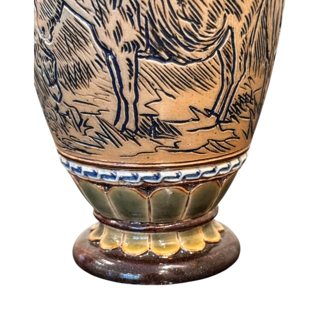 Ceramic Antique Royal Doulton Lambeth Stoneware Hanna Barlow Incised Donkey Vase For Sale - Image 7 of 17