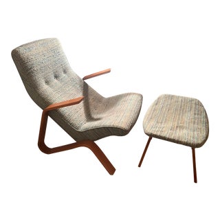 Eero Saarinen Vintage Original Model 61 Grasshopper Chair and Ottoman Knoll For Sale