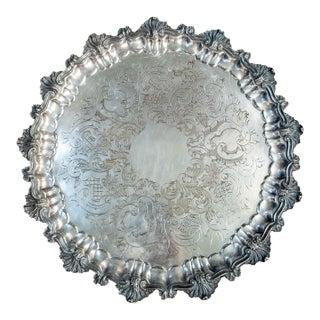 20th Century English Silverplate Rococo Revival Salver Tray by Ellis Barker For Sale